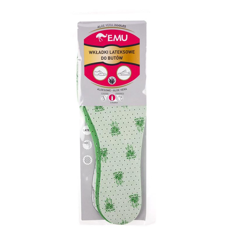 Wkładki do butów :Lateksowe z wyciągiem z aloesu Rozmiar 36-46- 1para EMU