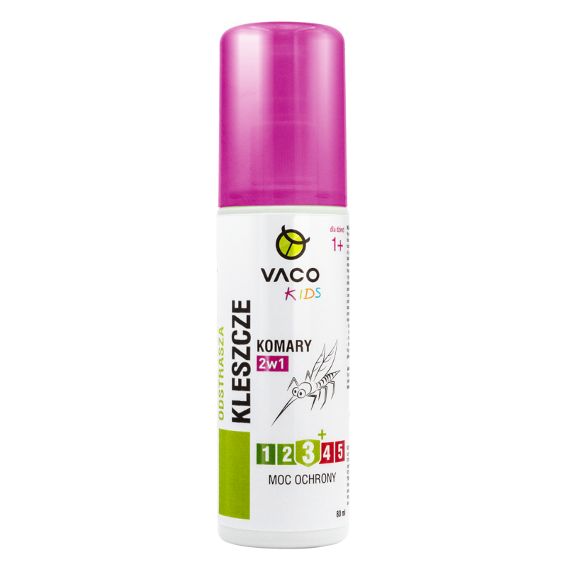 VACO KIDS Płyn na kleszcze, komary i meszki dla Dzieci (pump spray, od 1 roku życia) - 80ml 5907596406887