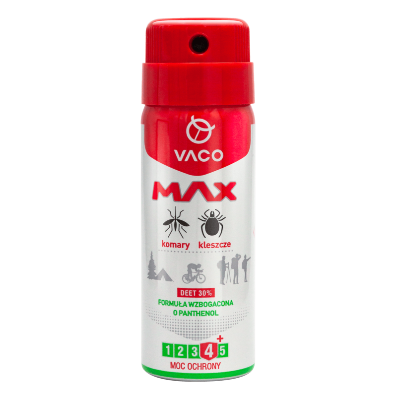 VACO Spray MAX na komary, kleszcze, meszki z PANTHENOLEM i DEET 30% (mini) - 50ml 5901821958196